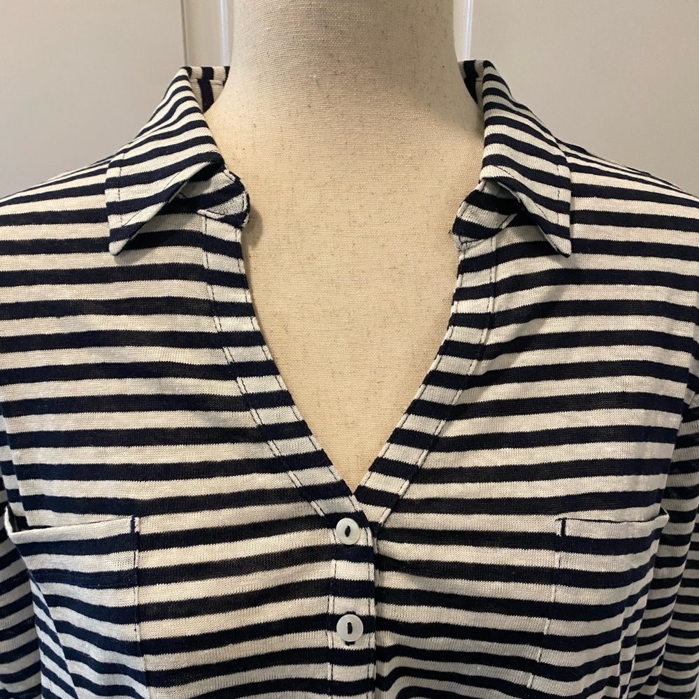 Chico’s Striped Navy Blue and White Utility tee, Knit - Picture 2 of 5